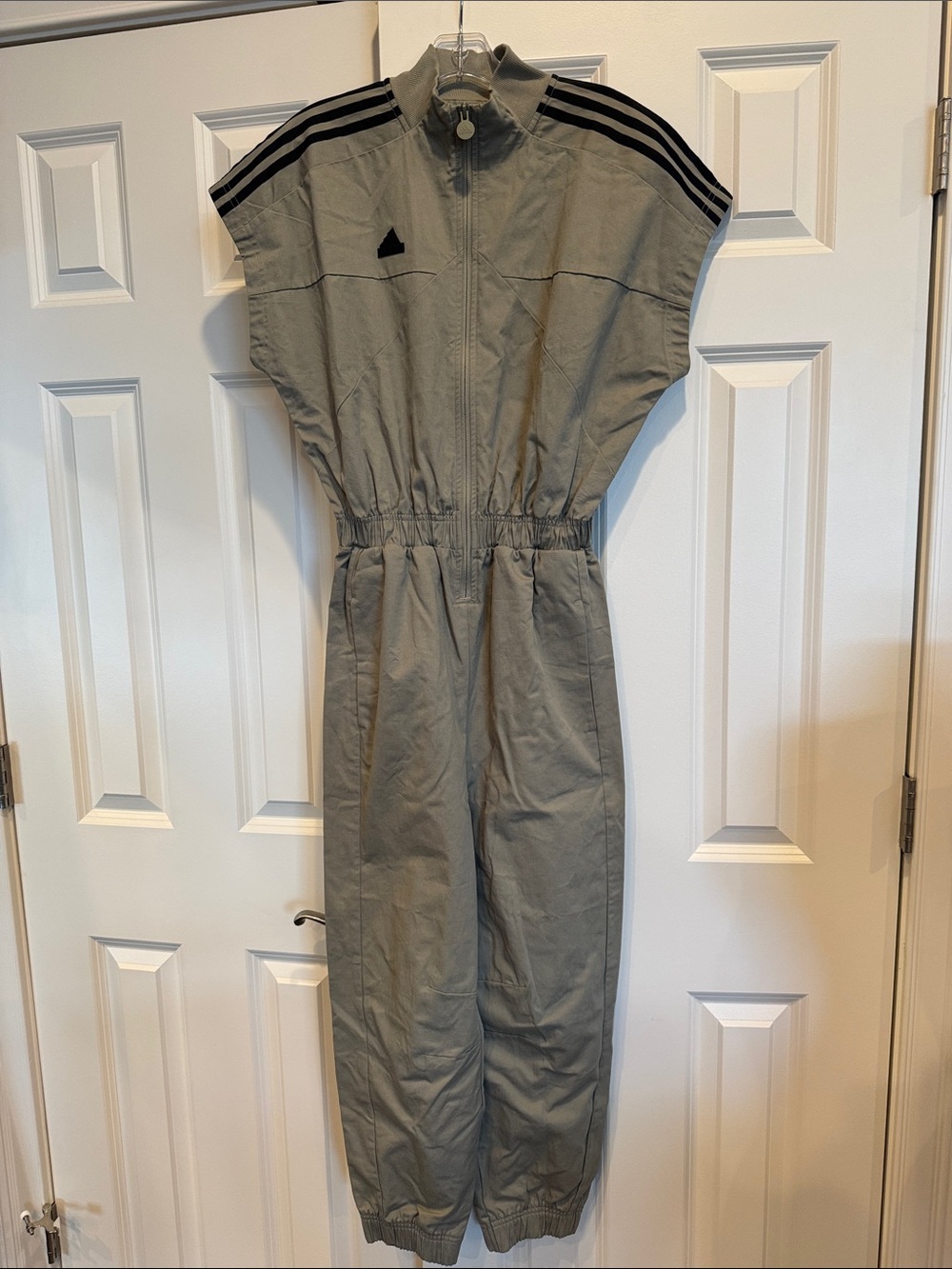 Adidas Beige Jumpsuit with Black Shoulder Stripes